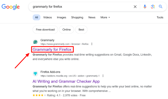 Search For Grammarly for Firefox