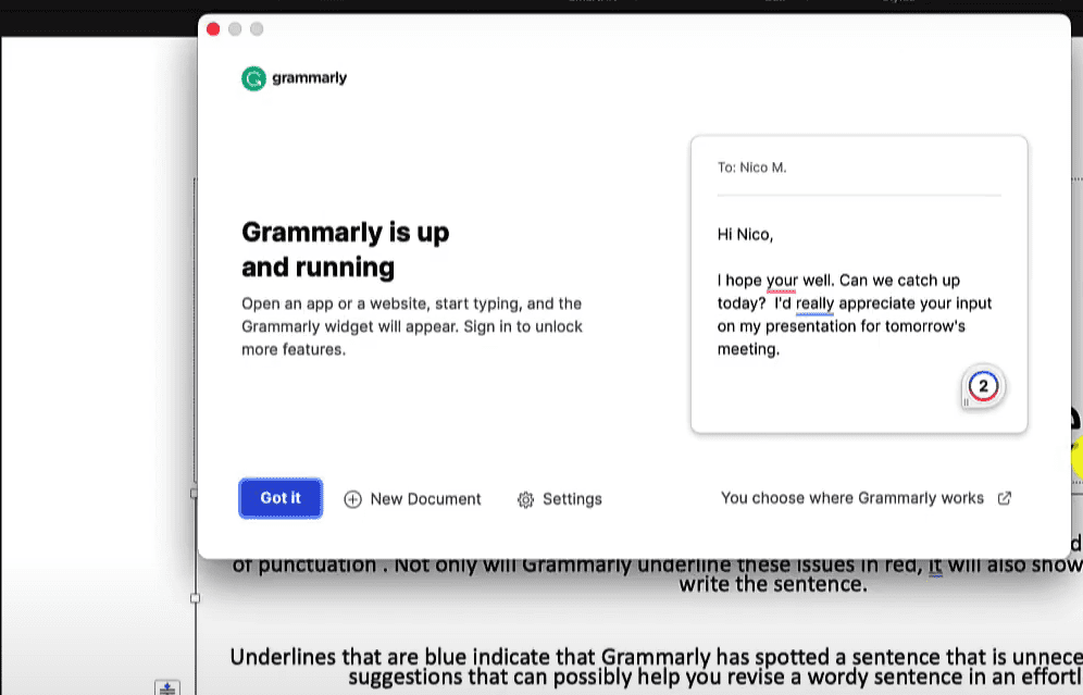 Grammarly HomePage Pop-up page