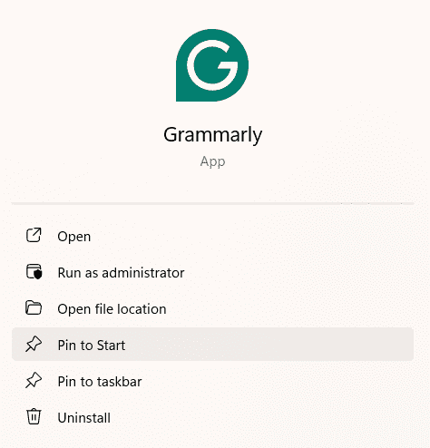 Grammarly App Pin To Start In Window