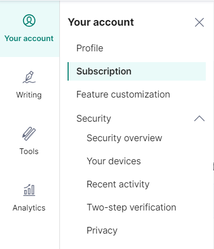 Grammarly Account and Subscription Button